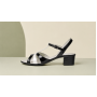 Sandale dama din piele naturala lacuita, Negru, Alb, S81AN